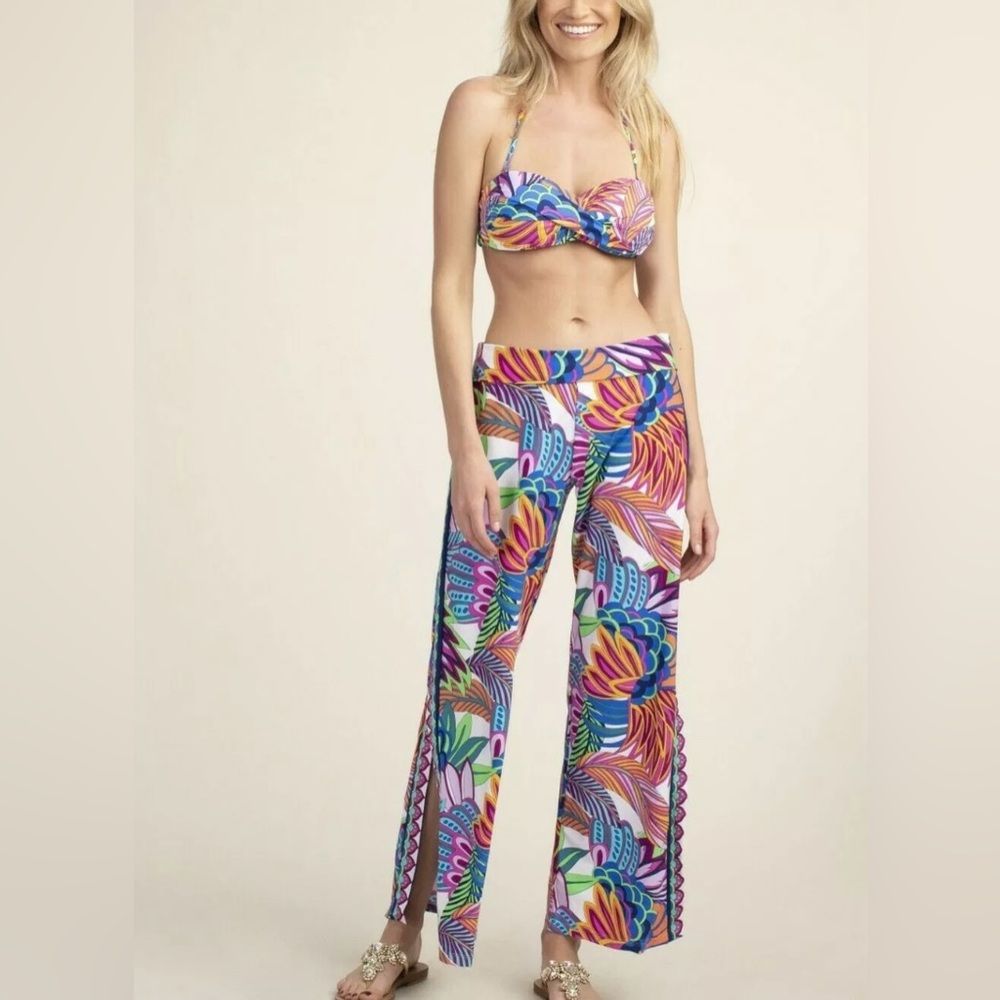 🔥TRINA TURK🔥 PARADISE PLUME PULL-ON WIDE-LEG COVER-UP PANTS MULTI SZ S
